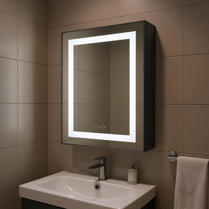 Armoire de salle de bain avec miroir LED, taille moyenne, en MDF, avec éclairage LED, design moderne, à fixer au mur - Product Image 2