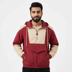 Chaqueta Cortavientos Anorak Ligera de Lona 100% Poliéster para Hombre y Mujer, Estilo Vintage, con Capucha con Cordón y Media Cremallera, para Otoño - Product Image 1