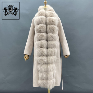 Janefur <strong>Long</strong> Style Real fox Fur Trim Wool <strong>Coat</strong> Autumn <strong>Winter</strong> <strong>Women</strong> <strong>UK</strong> Style Luxury Trench Wool Fur <strong>Coat</strong> - Product Image 5