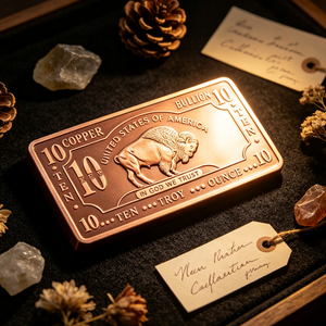 Barra de lingote de cobre de diez onzas .999, placa rectangular grabada con búfalo, arte coleccionable para regalo - Product Image 1