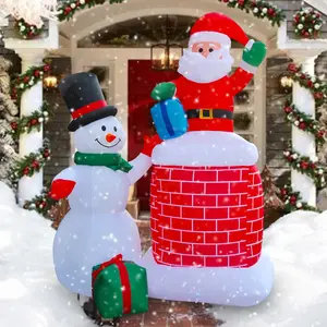 10ft 300cm 굴뚝 산타와 눈사람 풍선 크리스마스 장식 파티 장식품 LED 조명