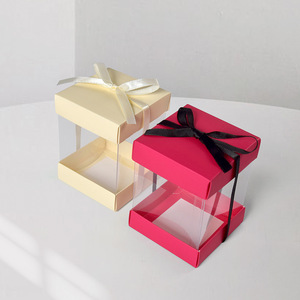 Scatola Regalo Rosa Mini Quadrata Trasparente con Fiocco, Confezione Pieghevole per Alimenti, Noodles, Sandwich, Gomme da Masticare, Sushi, <span class=keywords><strong>Pizza</strong></span>, Gelatine, Insalata - Product Image 1