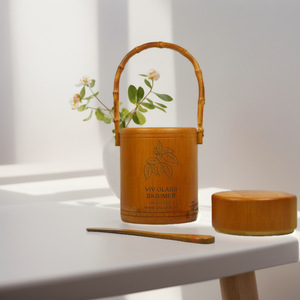 Viv Glass Skimmer Bamboo Tea Caddy With Wooden Lid And Handle For Tea Storage China Made - Product Image 1