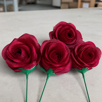 Rose artificielle faite à la main, économique, à tige unique, sans feuilles, 30 cm, 7,5 cm, en soie rouge bordeaux, pour bouquet de mariage, décoration de vase, vente en gros