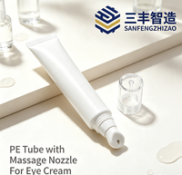 Tubo de Plástico Vacío para Crema de Ojos con 5 Capas de Material LDPE, Aplicador de Cerámica, Cabeza de Masaje y Tapa de Rosca para Uso Cosmético
