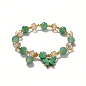 Bracelet en acier inoxydable avec perles de jade et de cristal en forme de papillon pour femmes, style chinois vintage, cadeau de fête - Product Image 1