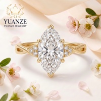Bague de mariage en argent 925 haut de gamme plaquée or 18 carats avec moissanite en forme de marquise. Image personnalisée basée sur une base. Fête/Fiançailles. Commande