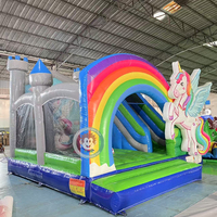Château gonflable licorne de dessin animé avec toboggan, combo de jeux de saut pour fêtes et événements