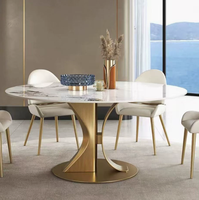 Ensemble de tables à manger rondes de luxe avec plateau en marbre, base en acier inoxydable doré, table pivotante pour la salle à manger à domicile, restaurant