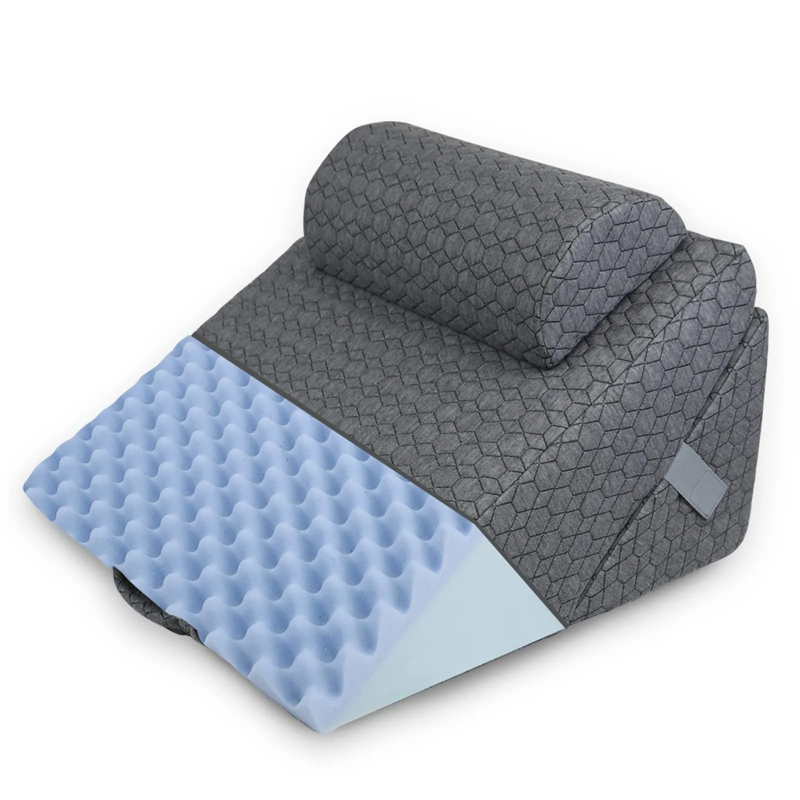 Coussin orthopédique pliable réglable en mousse à mémoire de forme pour massage des jambes et du dos avec oreiller extra-ergonomique gris