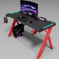 Escritorio de Computadora en Forma de Z para Oficina en Casa, Escritorio de Juegos Moderno con Luces LED