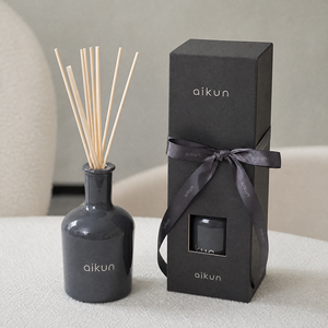Aikun Factory Matte Black Glass Custom Logo 1000ml Long Lasting <b>Reed</b> <b>Diffuser</b> Featuring Natural Essential Oil Ribbon Gift Box - Product Image 1