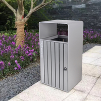 Poubelle de rue en plastique recyclé de 120 L, en bois, pour jardin, patio, poubelle à ordures, couvercle en acier inoxydable, debout, pour parc, public