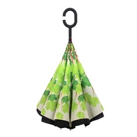 Parapluie Inversé Créatif à Long Manche et Motifs, Mains Libres en Forme de C pour Voiture, Double Couche, Vente en Gros, Personnalisable pour Publicité
