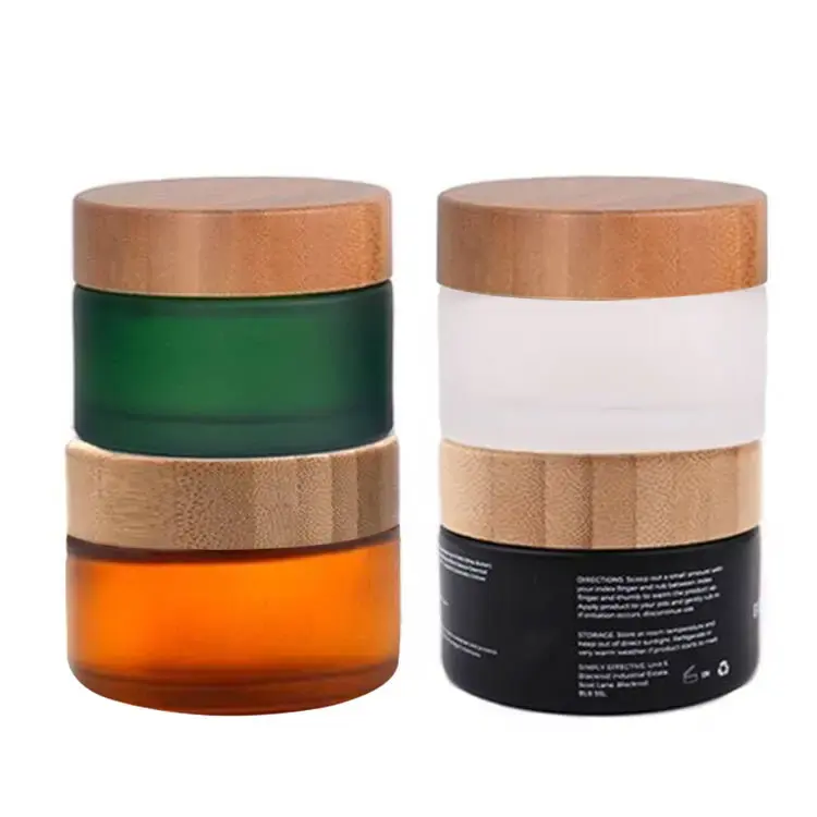 Luxo personalizado vazio 5ml 10ml 15ml 30ml 50ml 100ml 200ml Frasco de creme de vidro fosco transparente com tampa de bambu