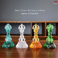 Ornement d'autel bouddhiste Vajra à cinq branches en verre émaillé, figurine décorative de style chinois, base en lotus, décoration de sanctuaire