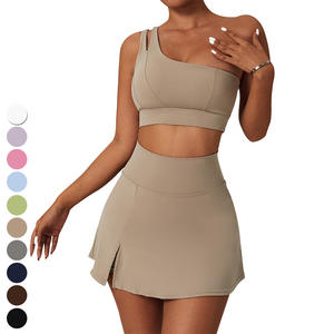 2 em 1 Mini Saia Peakball Sportswear Suit Slanted Um Ombro Sports Set Fitness Golf Peak Saias Bola Saia de Tênis Set Mulheres - Product Image 1