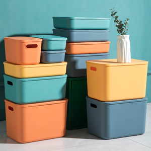 Color-blocked Macaron <b>Storage</b> <b>Box</b> Set Rectangle <b>Stackable</b> With Lid For Bathroom Bedroom Cosmetics Toys Organizer Five-piece - Product Image 1