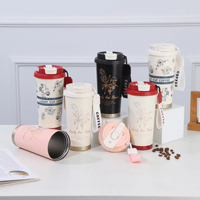 Tasse à café isotherme en acier inoxydable Lily of the Valley avec indicateur de température pour eau chaude, cadeau d'affaires