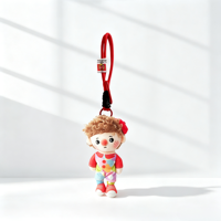 Porte-clés et breloque de sac en peluche douce multicolore à taches, figurine anime de dessin animé aux cheveux bouclés, avec sangle de sac tressée et accessoires de déguisement