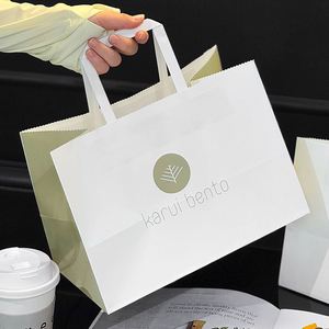 Bolsa de Papel Kraft Personalizada con su Propio Logotipo, Ecológica, Reciclable, Blanca, para Restaurante, Café, Bebidas, Comida para Llevar - Product Image 5