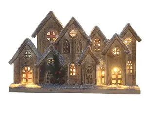 battery powered wooden house village Christmas decor light up wood house for Xmas decoration