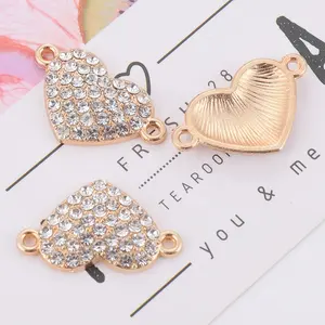 alloy Connector gold plated Heart studded with full diamond charm for bracelet necklace women kids Jewelry material accessories