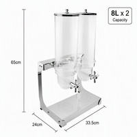 Distributeur double de céréales 8L x 2, base en acier inoxydable, conteneur de stockage d'aliments secs pour hôtel, restaurant, buffet