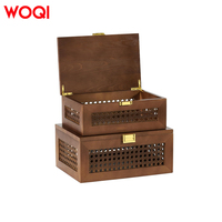 WOQI Boîtes de rangement en rotin Paniers tissés en bois massif Bacs avec couvercle Souvenir Mémoire Boîte à bijoux Étagère Boho naturelle