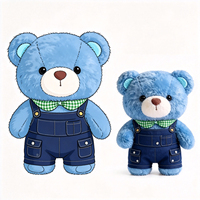 Peluche d'ours bleu en tissu doux, adorable ours avec pantalon à bretelles, peluche d'ours bleu personnalisée