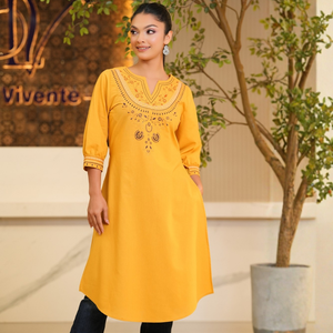Premium Mustard Yellow Linen <b>Kurta</b> <b>Top</b> Bulk Wholesale Apparel High End for Women - Product Image 5