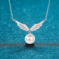 Collier en argent S925 avec moissanite, chaîne de clavicule, perle sans défaut de 10 mm, aile d'ange, bijoux de mariage pour femmes, personnalisation