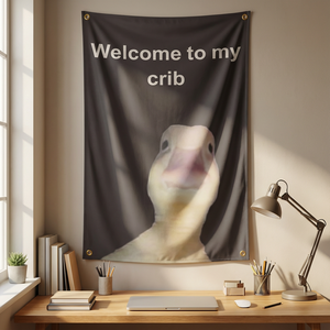 Drapeau drôle de canard « Bienvenue dans ma berceau » - Choisissez 2x3FT ou 3x5FT, décoration de chambre d'étudiant et de cave pour adolescents et hommes, impression HD - Product Image 4