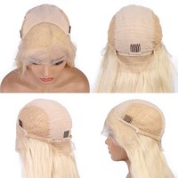 Perruque Full Lace wig Blonde 100% naturelle pour femmes, 613, cheveux humains, bon marché, 40 pouces