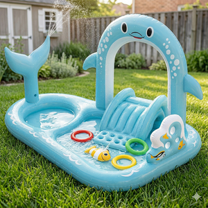 Centro de Juegos Inflable con Tobogán y Aspersor, Piscina Infantil con Temática Oceánica, Piscina Inflable de Verano para Jardín - Product Image 2
