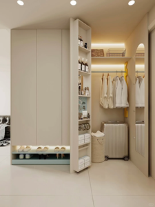 Système de dressing multifonctionnel avec étagère à chaussures et étagère haute et étroite, armoire de rangement moderne pour entrée avec éclairage LED - Product Image 1