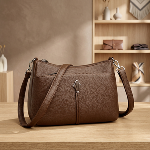 Bolso de Hombro de PU Marrón para Mujer, con Cierre, Correa Única, Diseño Minimalista con Patrón de Lichee, para Primavera, Verano, Otoño e Invierno - Product Image 2