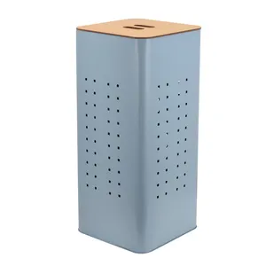 木盖方形70L蓝色大浴室钢洗衣篮储物箱洗衣房