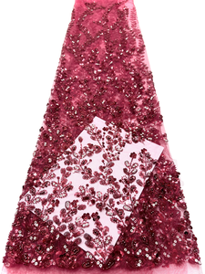 Tela de Encaje Francés con Cuentas de Lujo NI.AI Aso Ebi con Lentejuelas de Poliéster Bordadas, Tela de Encaje con Lentejuelas y Cuentas para Bodas - Product Image 3