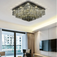 Lustre de plafond rectangulaire en cristal gris fumé pour salon, luminaire moderne de luxe à LED en cristal pour chambre à coucher
