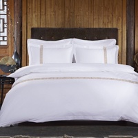 Usine Chinoise Vente Chaude Ensemble de Literie d'Hôtel 100 % Coton Brodé Housse de Couette et Drap Plat