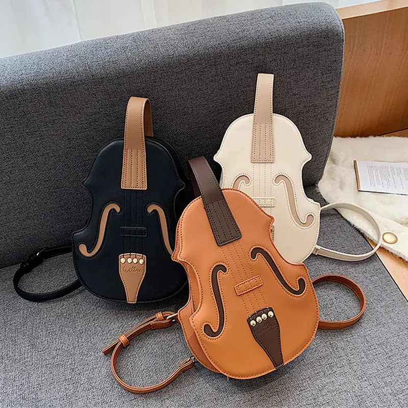 New arrival creative funny personality simulation violin organ guitar pu messenger bag backpack purse womens pu leather fashion