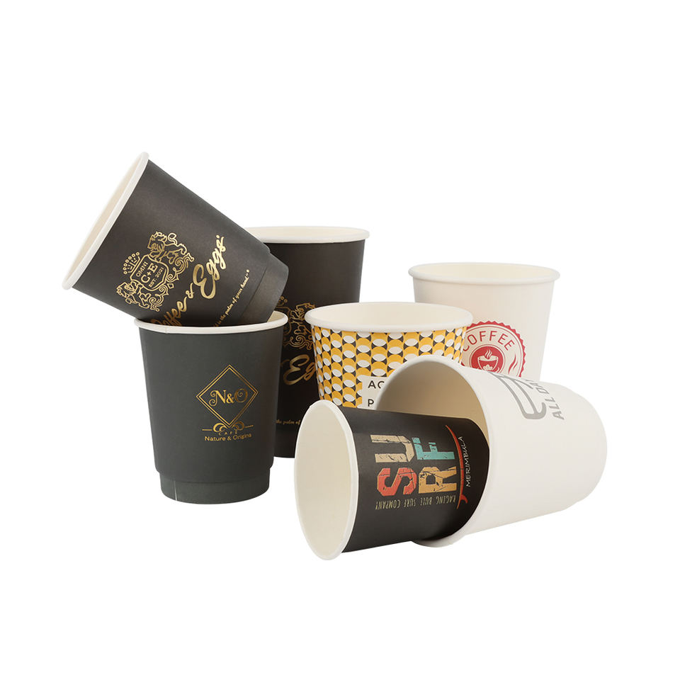 Wholesale biodegradable custom paper cups with logo for beverage take out packaging
