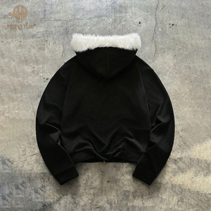 Manufacturer Oem Custom American Style Fur <strong>Hood</strong> <strong>Zip</strong> up Hoodie Sweatshirt Heavyweight Jacket French Terry High Quality - Product Image 2