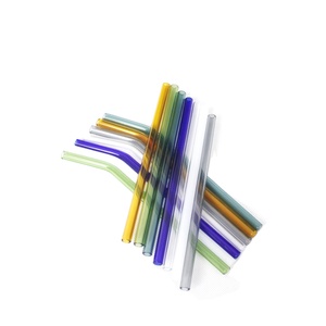 Phổ biến chịu nhiệt tái sử dụng rõ ràng/đầy màu sắc thẳng cong thủy tinh borosilicate uống ống hút 4 + 1 bàn chải trong một bộ - Product Image 1