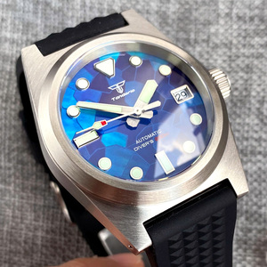 Montre de plongée Tandorio 62mas <span class=keywords><strong>38mm</strong></span> |   Montre à remontage automatique avec cadran en nacre bleu glacé, verre saphir bombé et bracelet gaufré, marque haut de gamme - Product Image 6