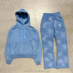 Conjunto de sudadera con capucha y Jogger personalizado, ropa de calle, Sudadera con capucha de felpa francesa de algodón, conjunto de pantalones de chándal y Sudadera con capucha recortada con estampado de hojaldre - Product Image 2