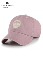 Gorra de béisbol unisex de verano de 6 paneles de pana, poliéster/algodón, con hebilla metálica, protección solar suave, parte superior profunda, visera ancha y letras comunes.