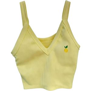 FOXA <b>Women's</b> <b>Lemon</b> Embroidery Camisole Ribbed V Neck Slim Fit <b>Top</b> Beach Outfit - Product Image 1