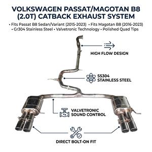 Système d'échappement Catback à soupapes Vortex SS304 pour Volkswagen VW Passat Magotan B8 2.0T TSI 2016-2023, kit de tuning à quatre sorties - Product Image 1